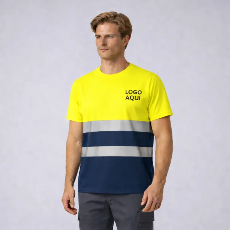 Trabalhador com t-shirt de alta visibilidade refletora