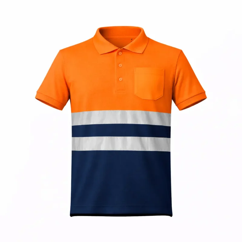 Polo Alta Visibilidade Refletor para Trabalho - Azul Marinho - Laranja Fluor, 3XL