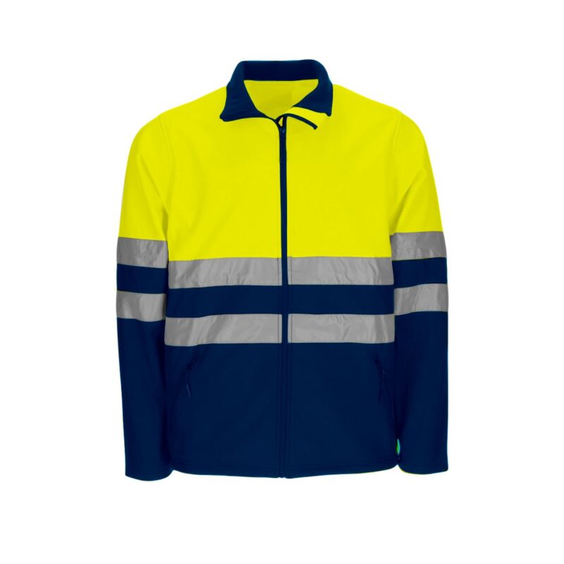 Casaco Softshell Alta Visibilidade Refletor - Azul Marinho - Amarelo Fluor