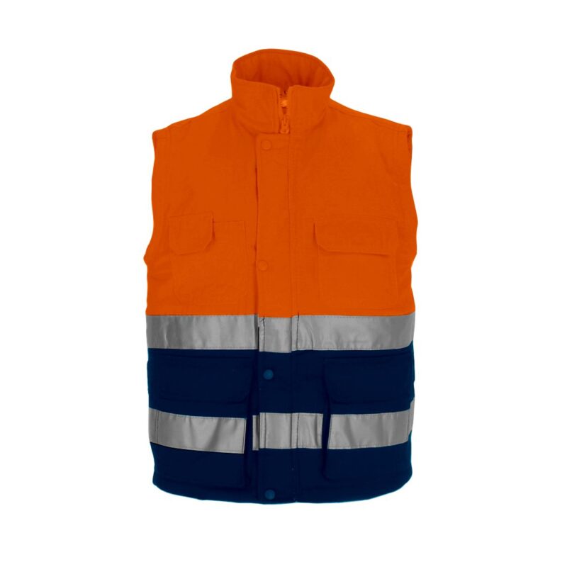 Colete Almofadado Alta Visibilidade - Azul Marinho - Laranja Fluor