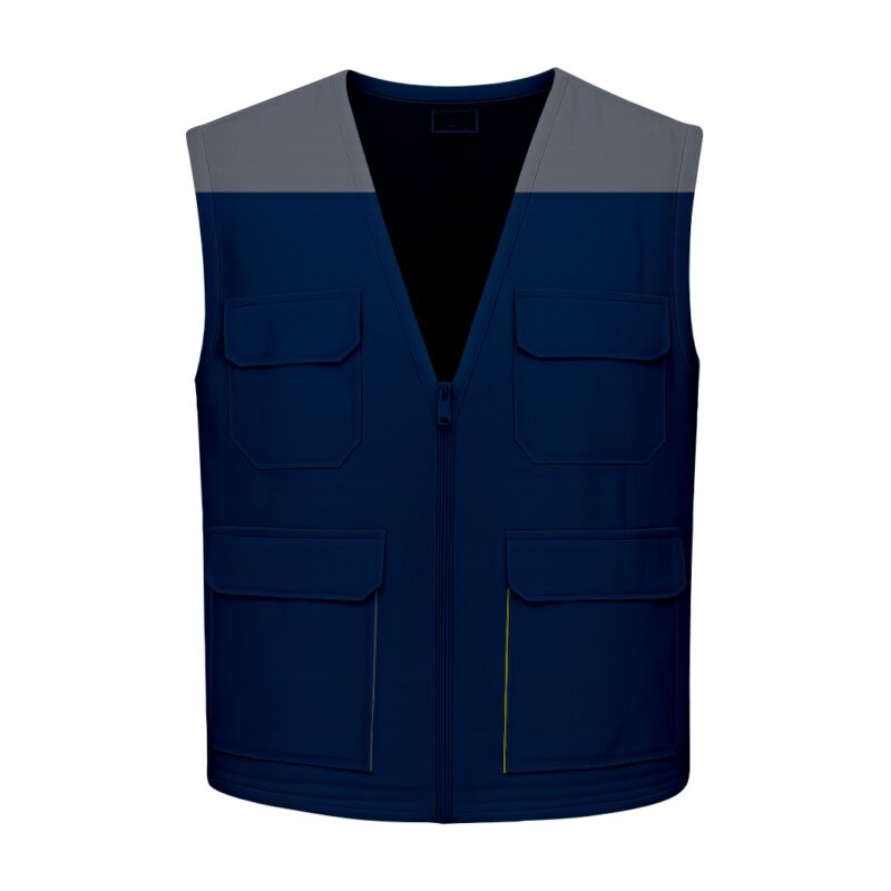 Colete Multibolsos Bicolor - Azul Marinho-Cinza Cimento