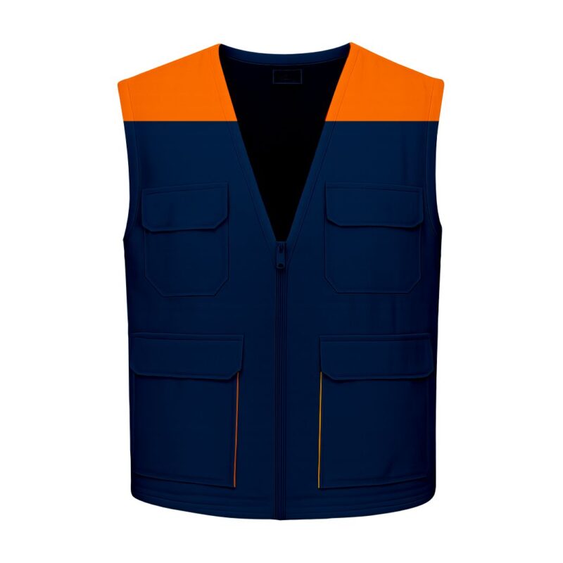 Colete Multibolsos Bicolor - Azul Marinho-Laranja