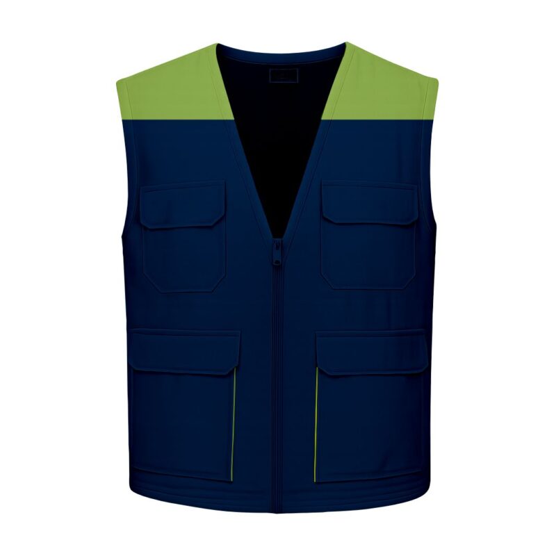 Colete Multibolsos Bicolor - Azul Marinho-Verde Maçã