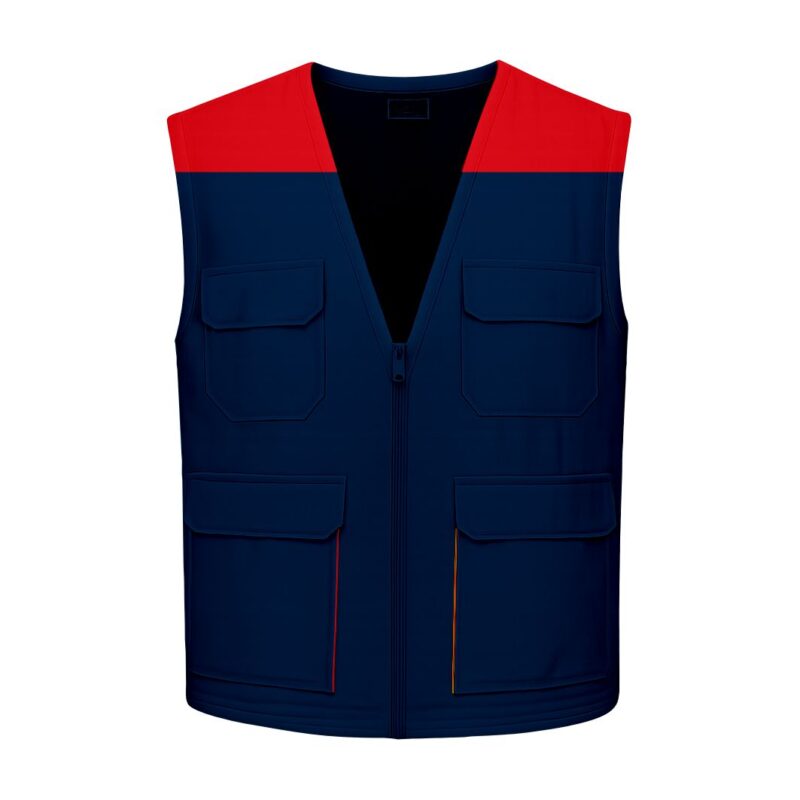 Colete Multibolsos Bicolor - Azul Marinho-Vermelho