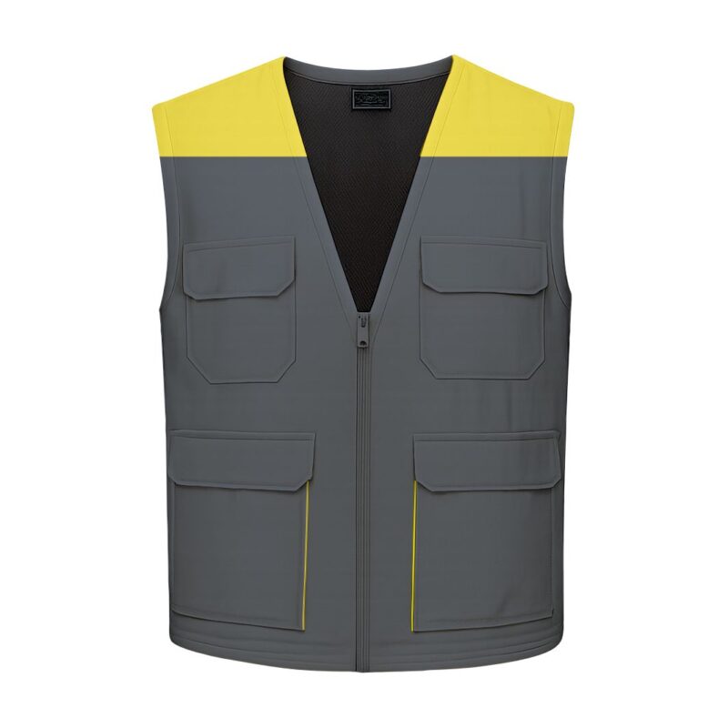 Colete Multibolsos Bicolor - Cinza Cimento-Amarelo