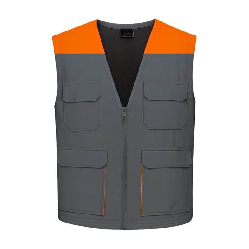 Colete Multibolsos Bicolor - Cinza Cimento-Laranja
