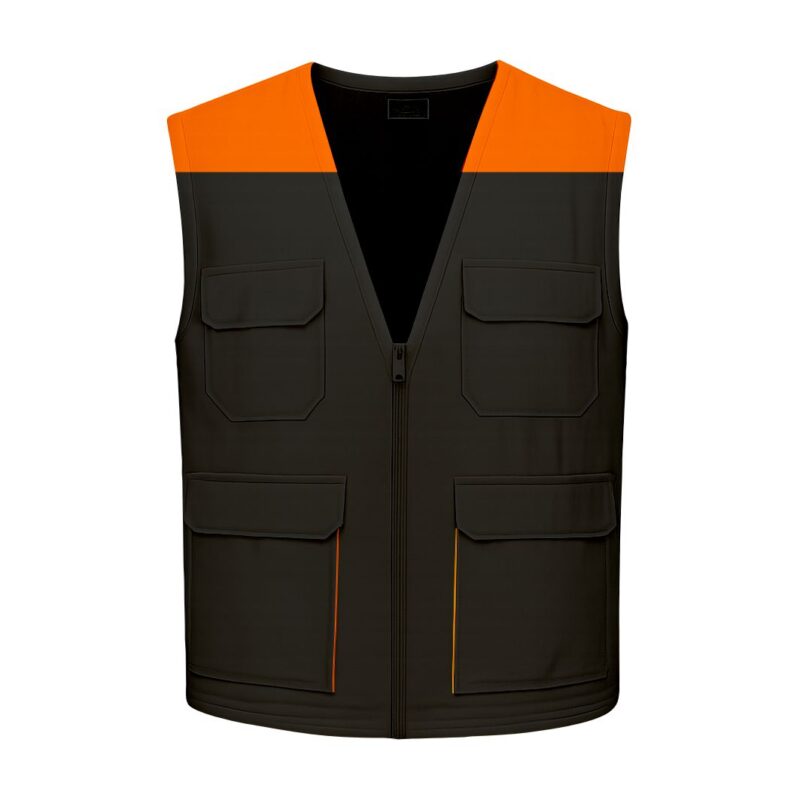 Colete Multibolsos Bicolor - Preto-Laranja