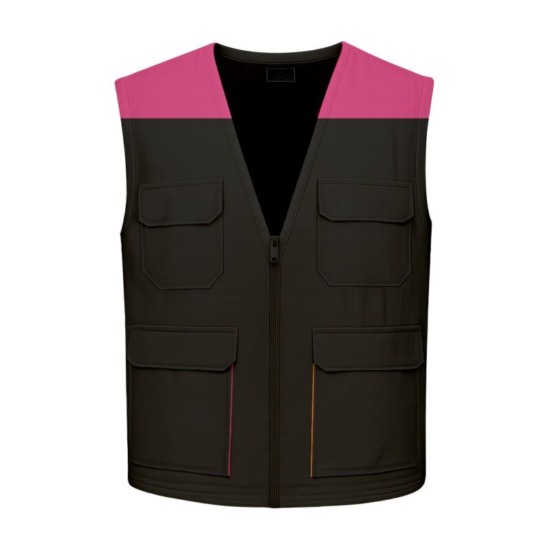 Colete Multibolsos Bicolor - Preto-Rosa Magenta