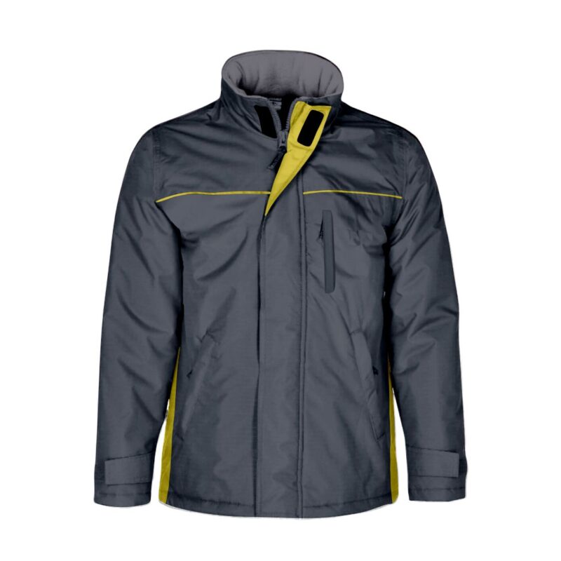 Parka Impermeável Bicolor - Cinza Cimento-Amarelo, XL
