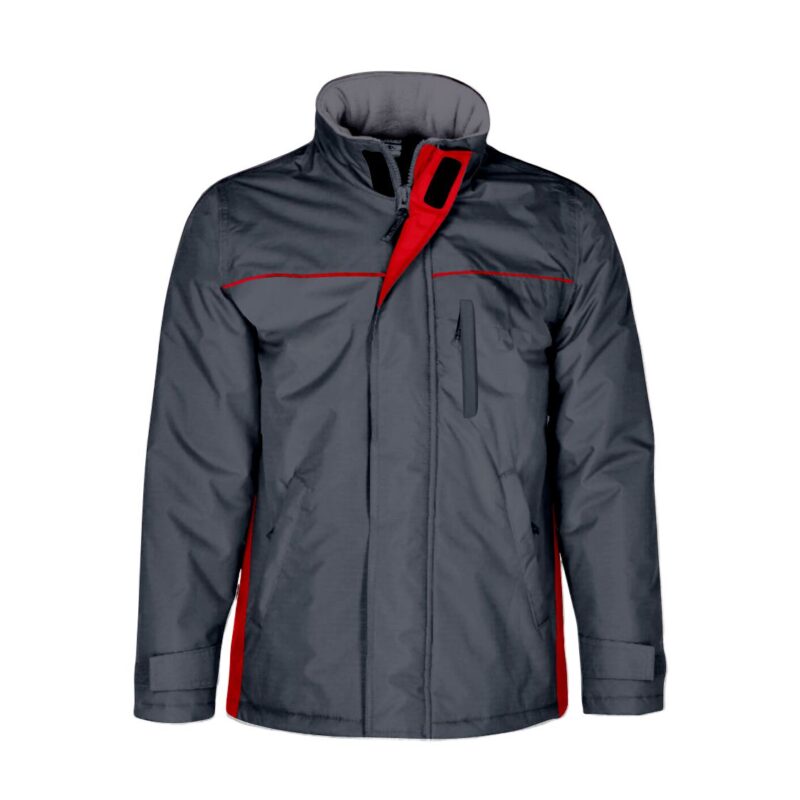 Parka Impermeável Bicolor - Cinza Cimento-Vermelho, S