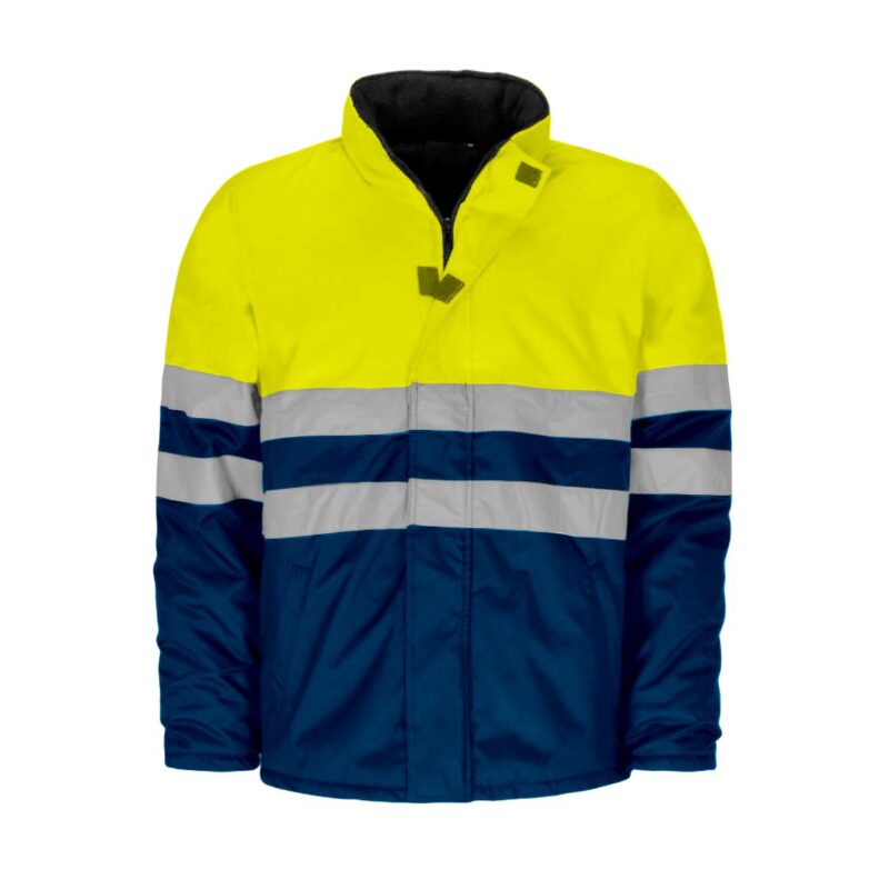 Parka Impermeável Alta Visibilidade Refletora - Azul Marinho - Amarelo Fluor