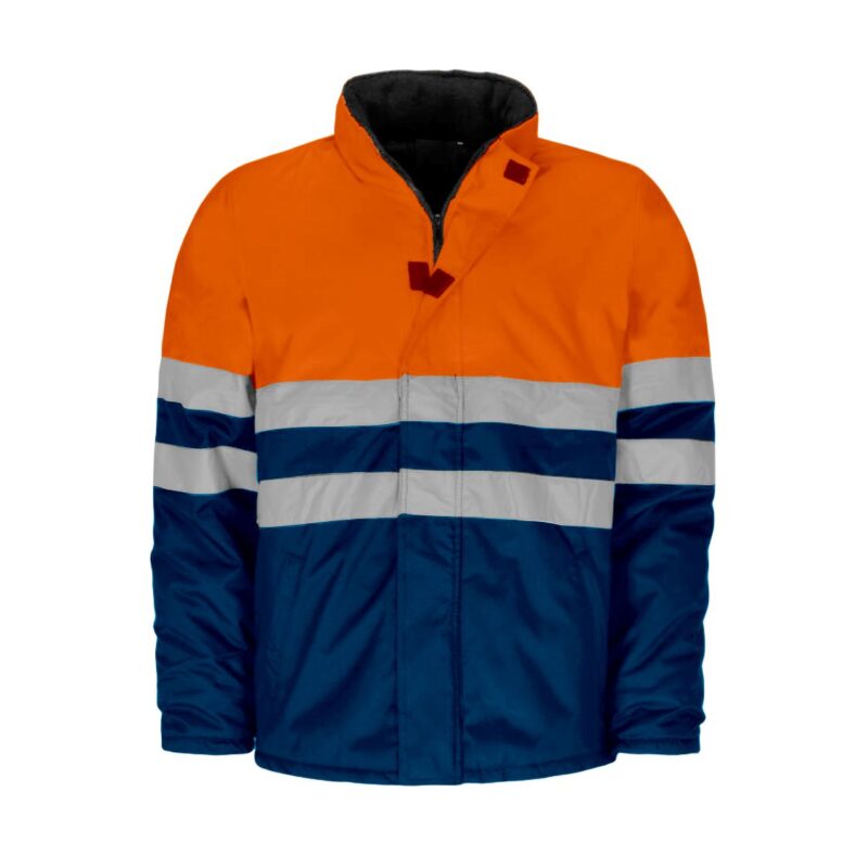 Parka Impermeável Alta Visibilidade Refletora - Azul Marinho - Laranja Fluor