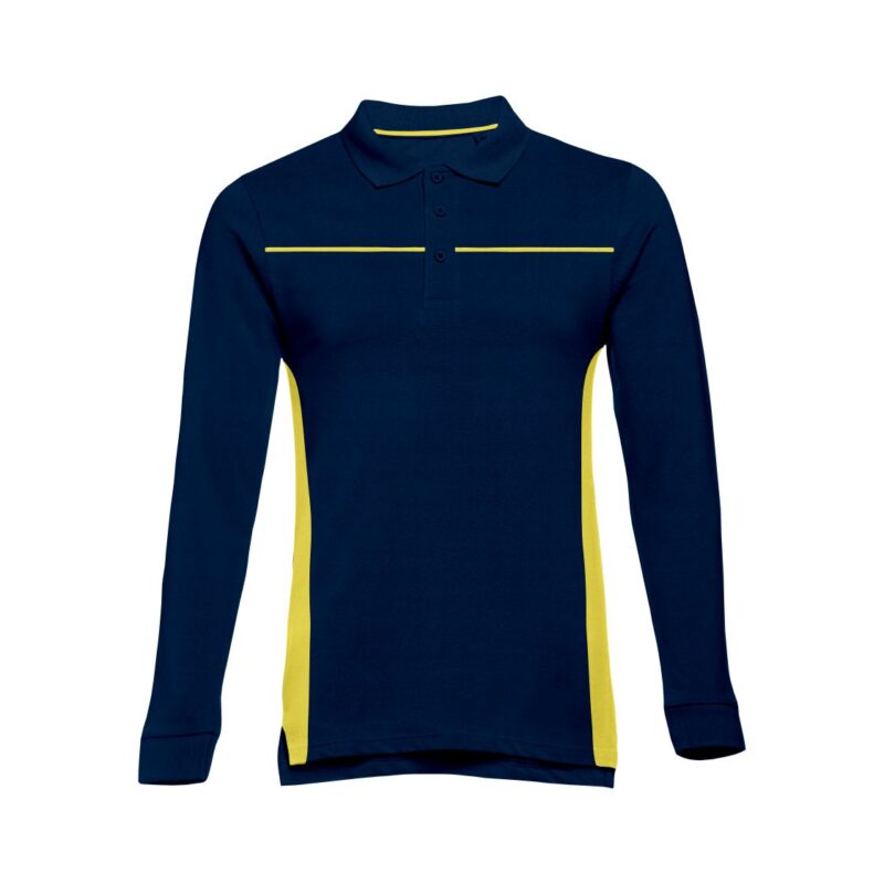 Polo Manga Comprida Bicolor - Azul Marinho-Amarelo, XXL