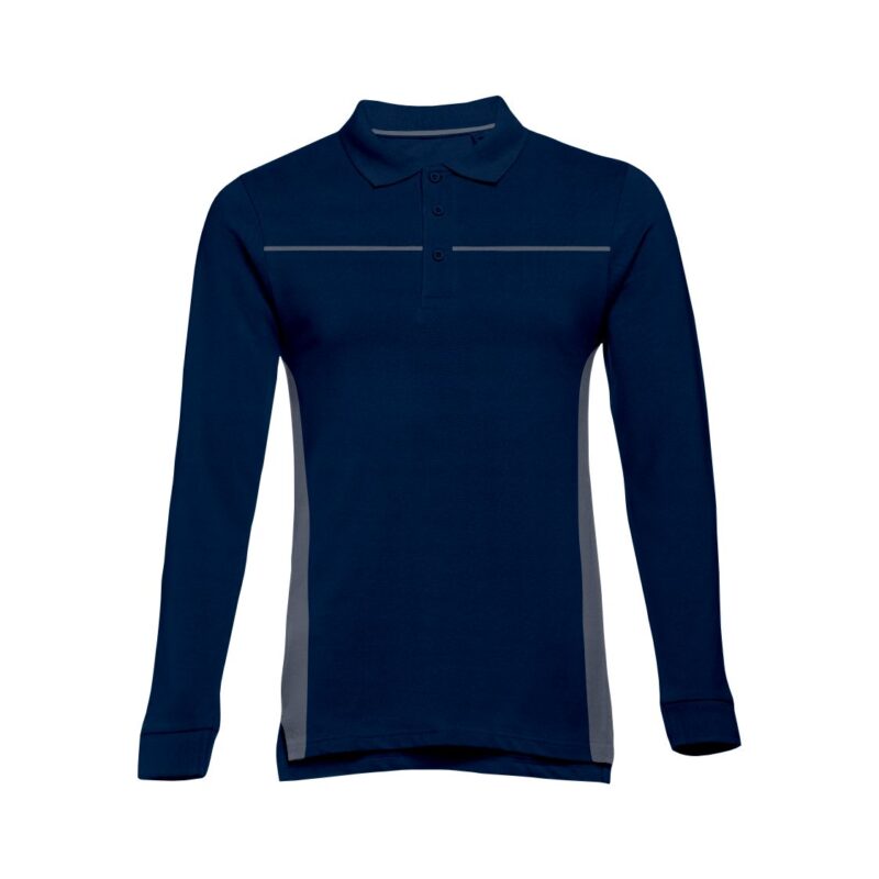 Polo Manga Comprida Bicolor - Azul Marinho-Cinza Cimento, S