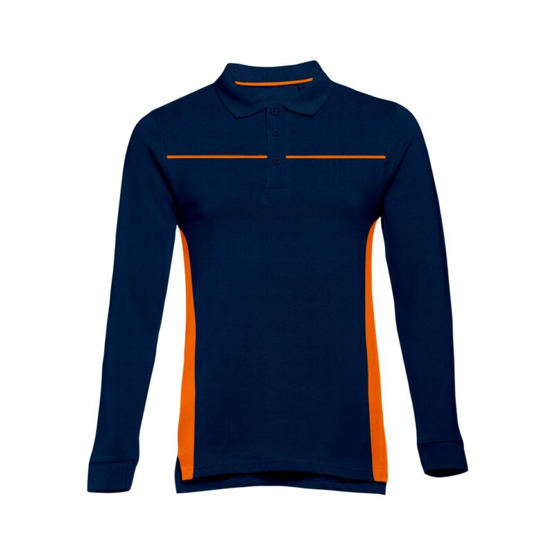 Polo Manga Comprida Bicolor - Azul Marinho-Laranja, L