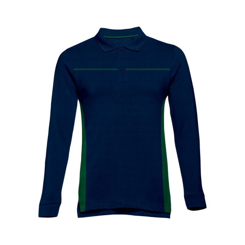 Polo Manga Comprida Bicolor - Azul Marinho-Verde Garrafa, S