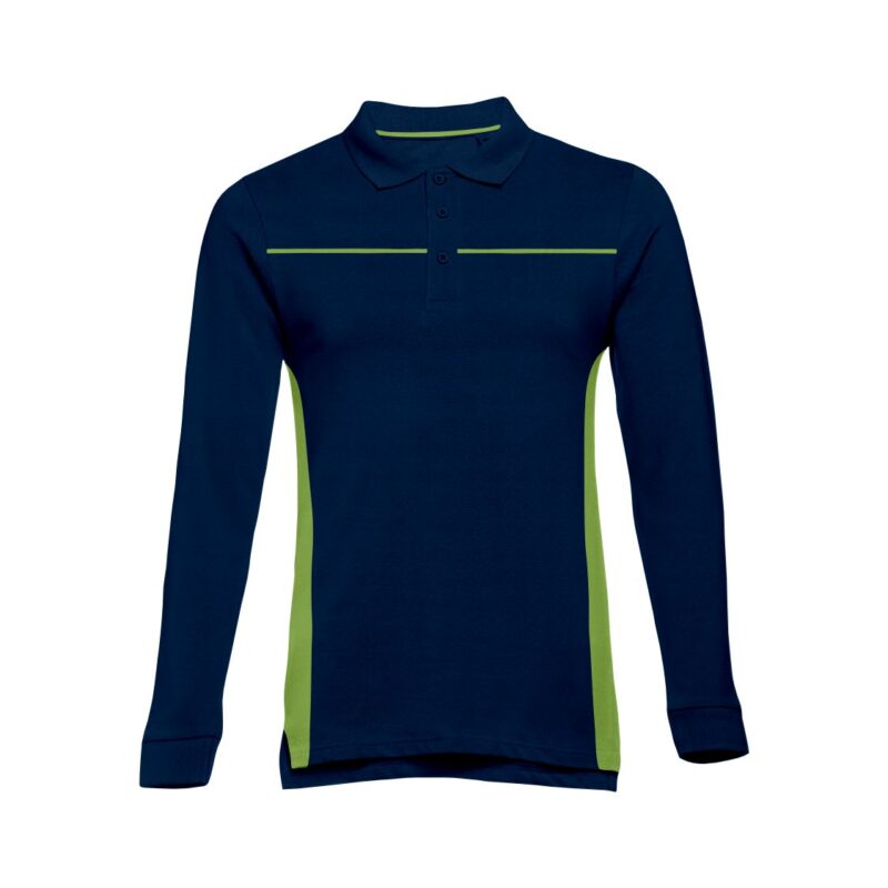 Polo Manga Comprida Bicolor - Azul Marinho-Verde Maçã, S