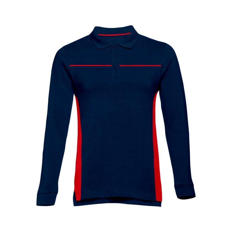 Polo Manga Comprida Bicolor - Azul Marinho-Vermelho, S