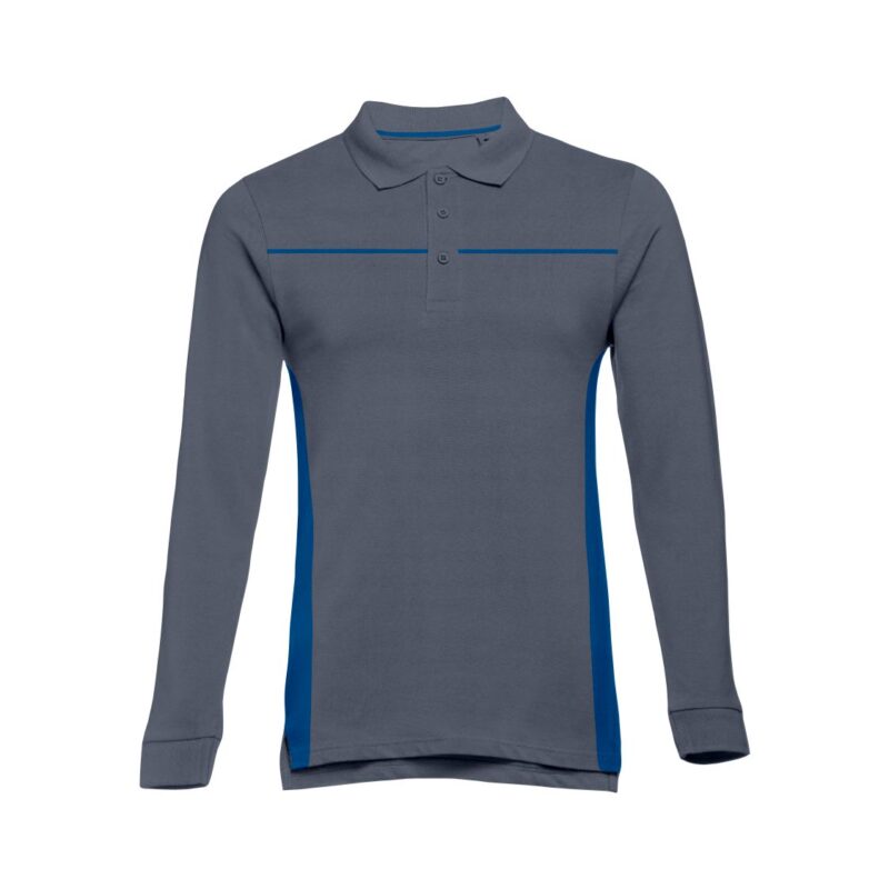 Polo Manga Comprida Bicolor - Cinza Cimento-Azul Porto, XXL