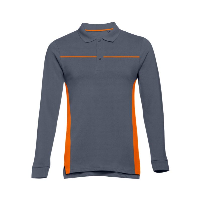 Polo Manga Comprida Bicolor - Cinza Cimento-Laranja, S
