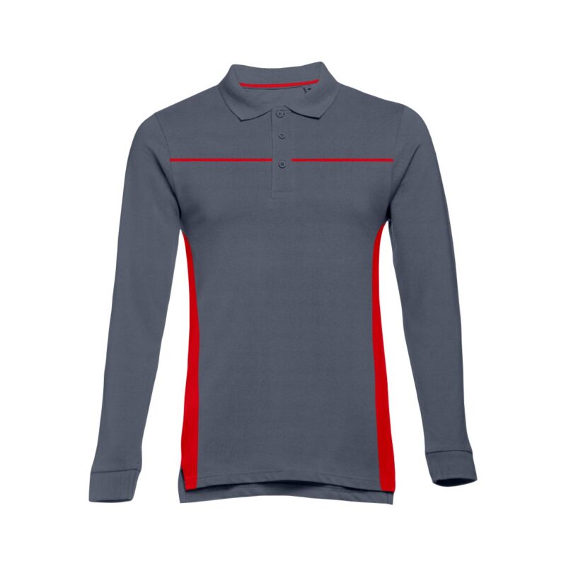 Polo Manga Comprida Bicolor - Cinza Cimento-Vermelho, S