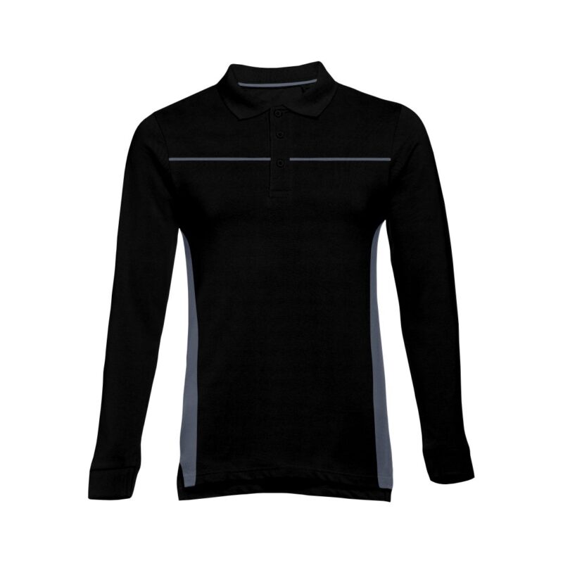 Polo Manga Comprida Bicolor - Preto-Cinza Cimento, XXL