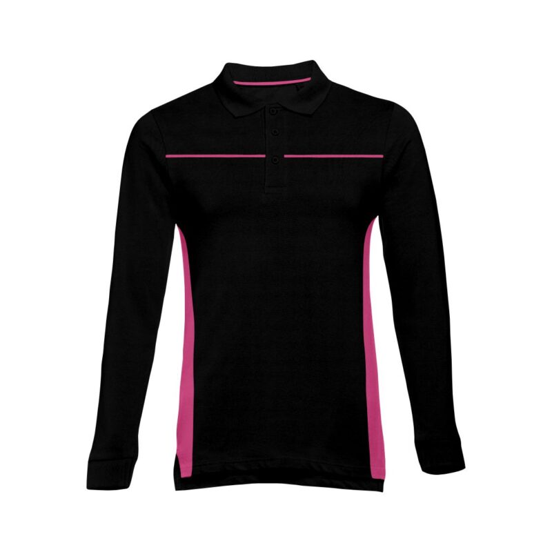 Polo Manga Comprida Bicolor - Preto-Rosa Magenta, L