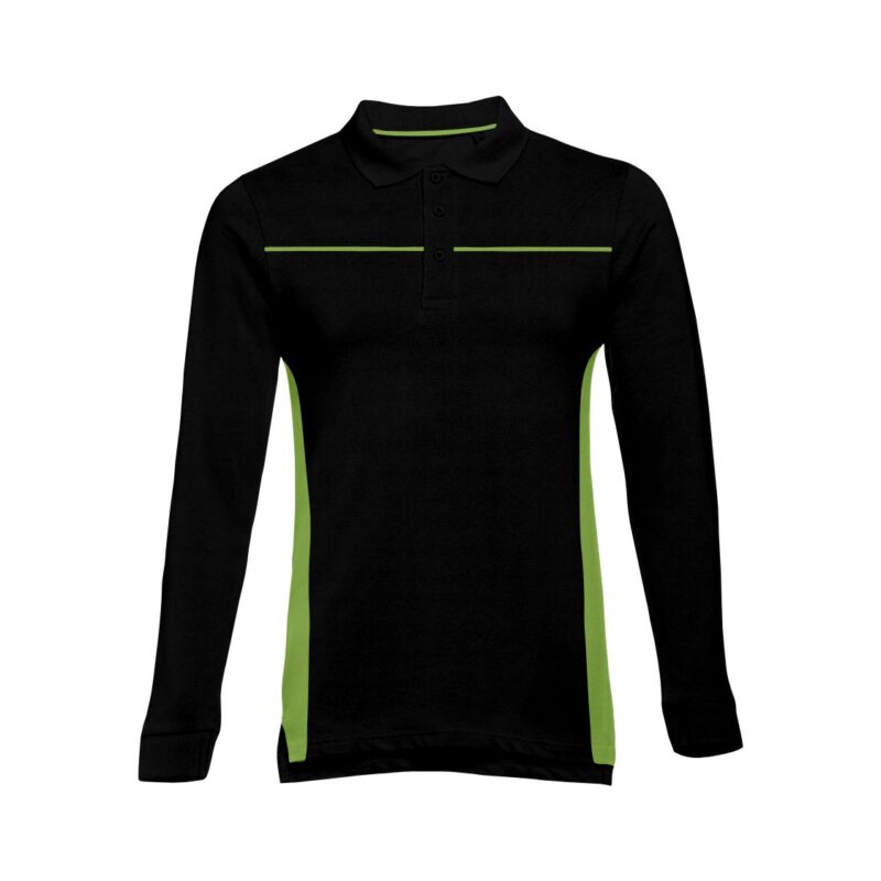 Polo Manga Comprida Bicolor - Preto-Verde Maçã, S
