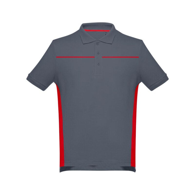 Polo Unissexo Bicolor - Cinza Cimento-Vermelho, S