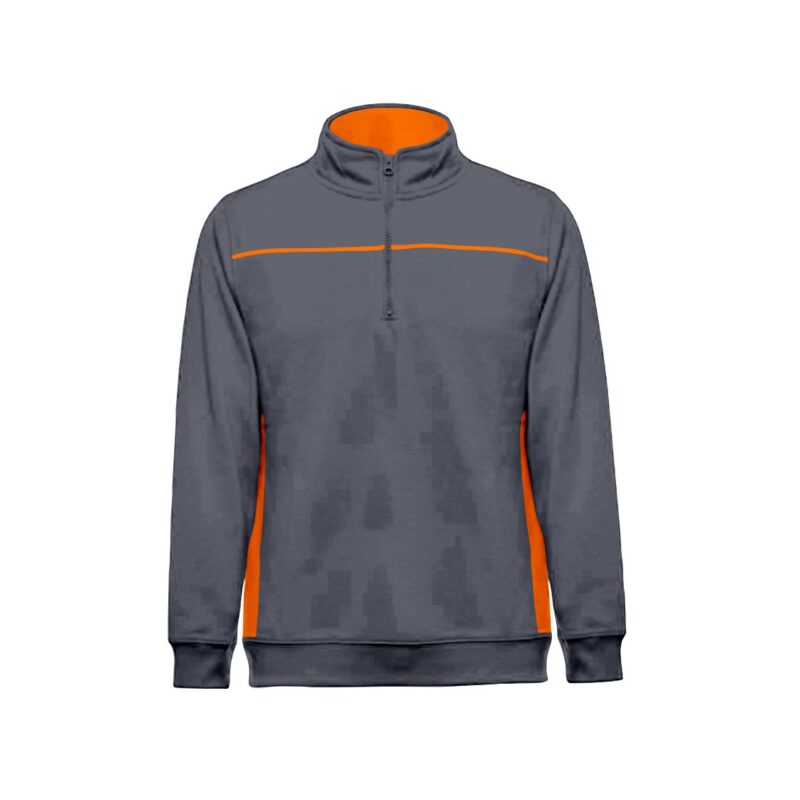 Sweat 1/4 Fecho Bicolor - Cinza Cimento-Laranja