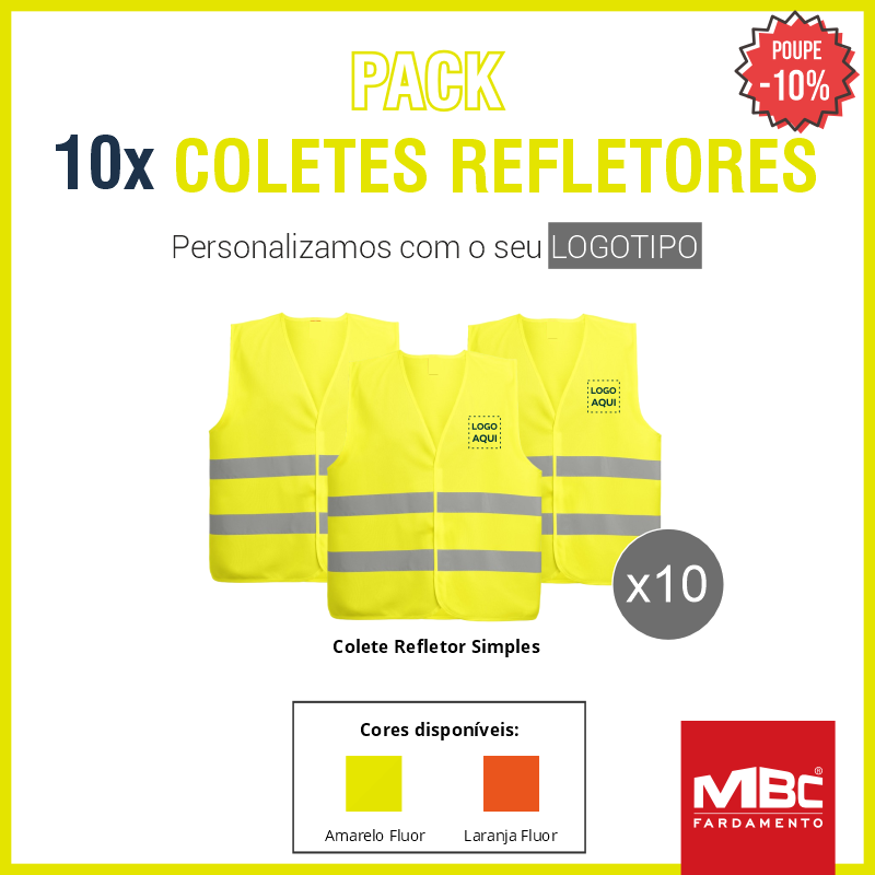 Pack 10x Coletes Refletores Simples de Alta Visibilidade