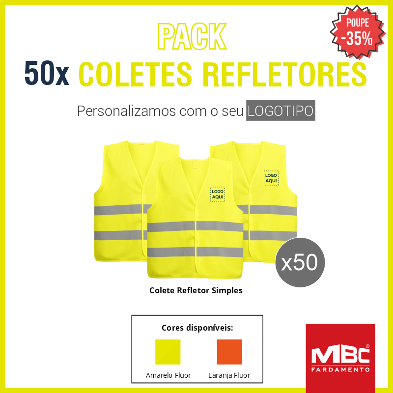 Pack 50x Coletes Refletores Simples de Alta Visibilidade