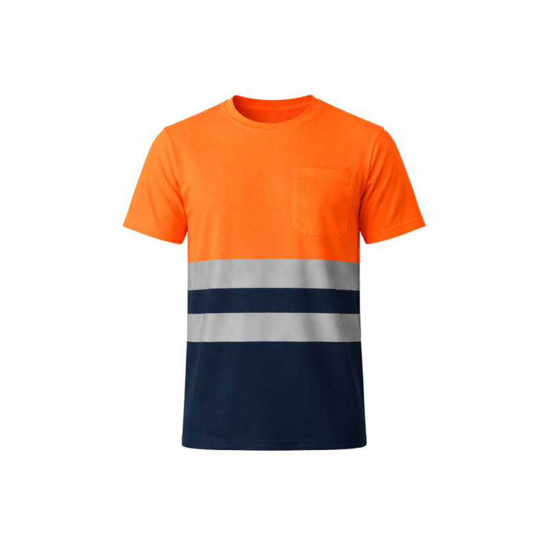 T-Shirt Alta Visibilidade Refletor para Trabalho - Azul Marinho - Laranja Fluor, XXL