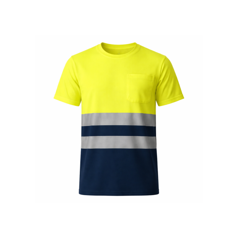 T-Shirt Alta Visibilidade Refletor para Trabalho - Azul Marinho - Amarelo Fluor, XXL