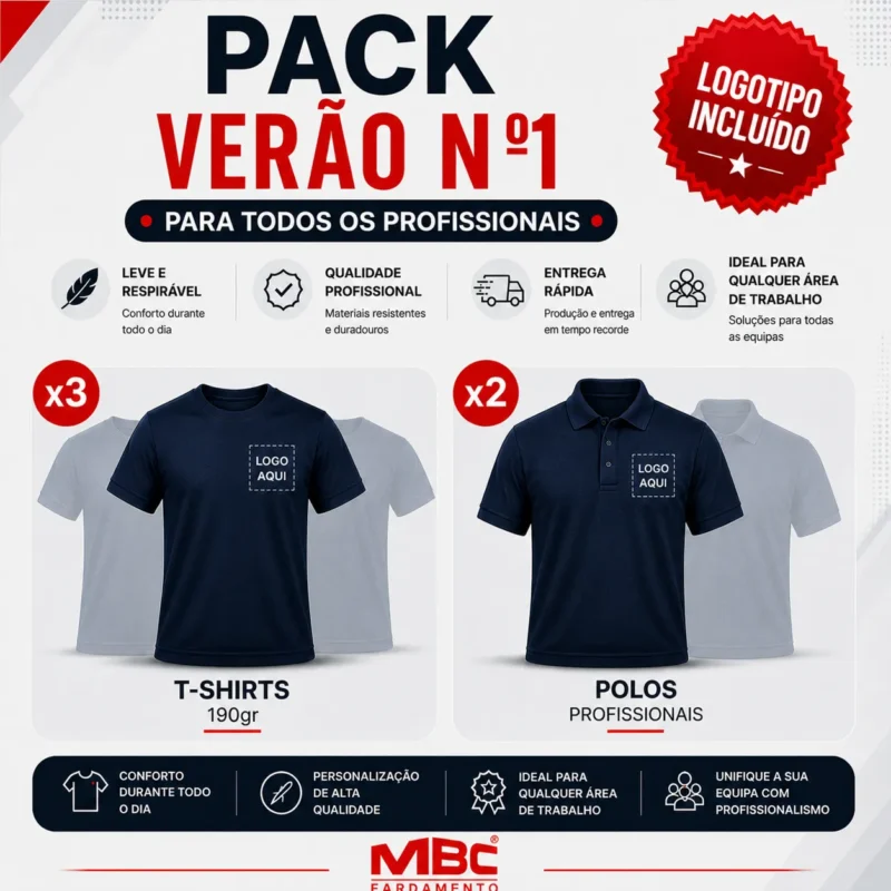 Pack Fardamento Verão Nº1 com Logotipo Incluído | 3 T-Shirts + 2 Polos