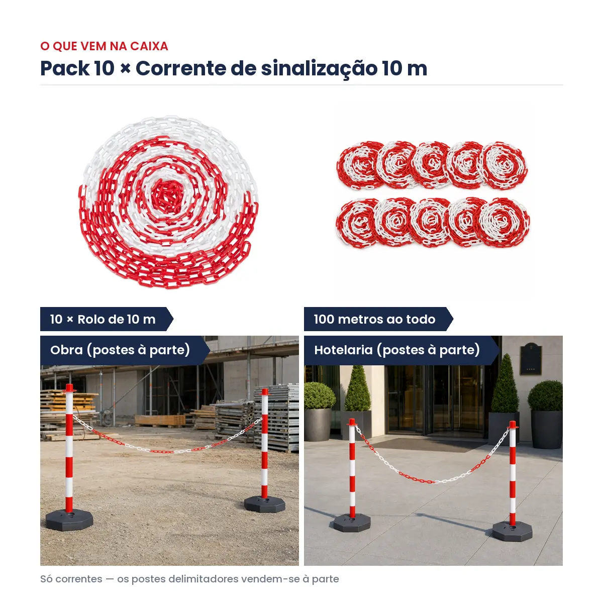 Pack 10x Corrente de Sinalização 10m Plástica Vermelho e Branco Elo 6mm - Image 2