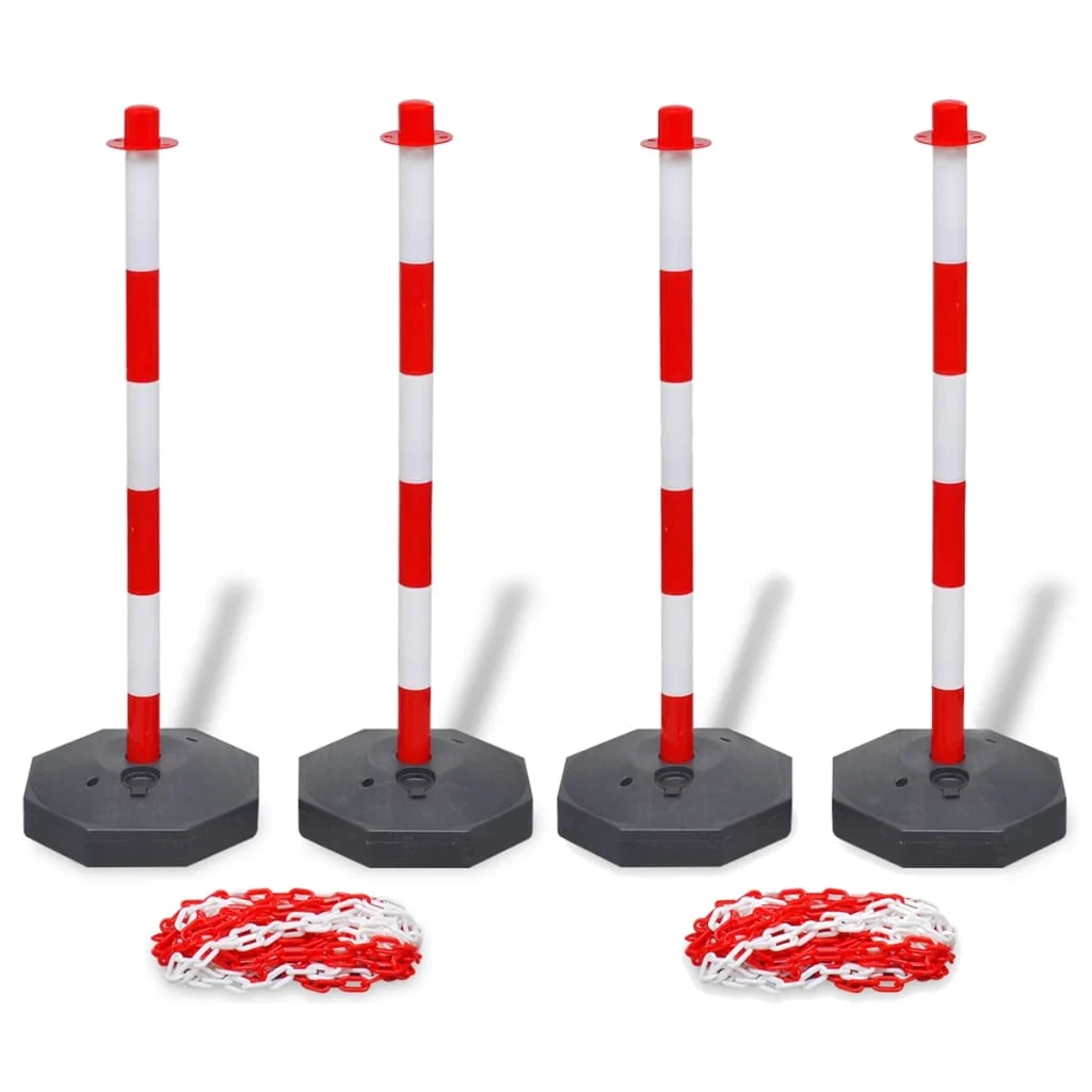 Pack 4 Postes Delimitadores com Base + 2 Correntes 10m Sinalização Estacionamento e Obras