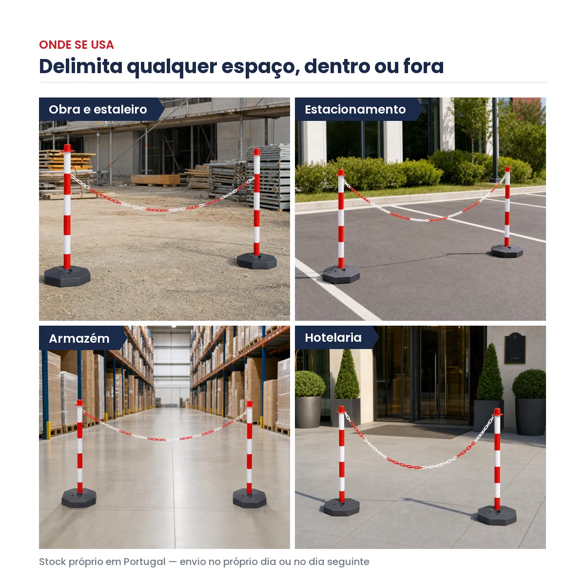 Poste Delimitador 90cm com Base Enchível Vermelho e Branco para Corrente Sinalização e Filas - Image 2